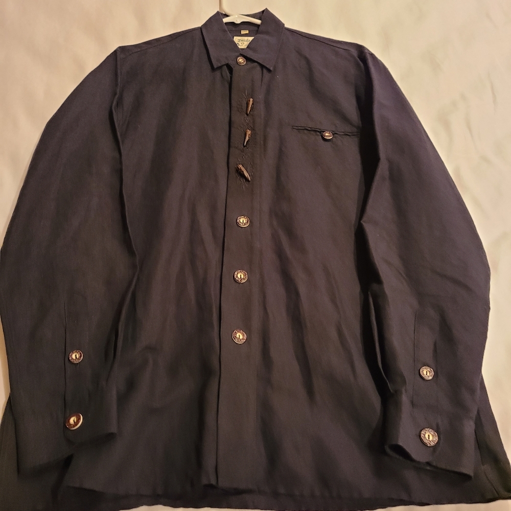 (664) DISTLER Mens Tradional Bavarian Dress Shirt, Size: S Color: Black